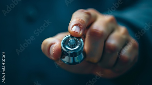 The image depicts the concept of trust in business through a metaphorical representation of a hand turning a knob up to the maximum level.