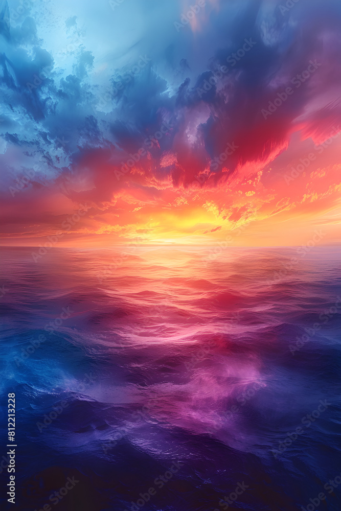 Fototapeta premium Dramatic Ocean Sunset with Clouds and Vibrant Colors, Generative AI
