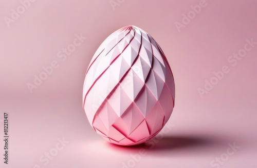 pastel pink egg. paper egg figurine on pink background. Origami.