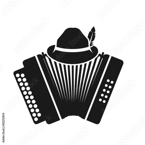 Black and White Oktoberfest Symbols Bavarian hat and accordion