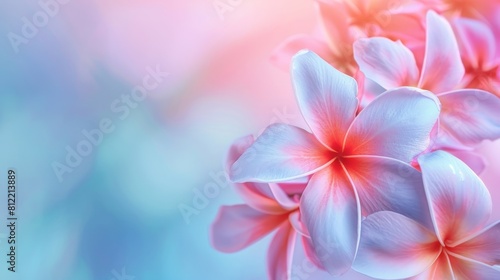 A flower is on a blue and pink background