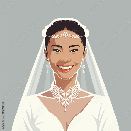 Beautiful smiling Asian bride in a veil