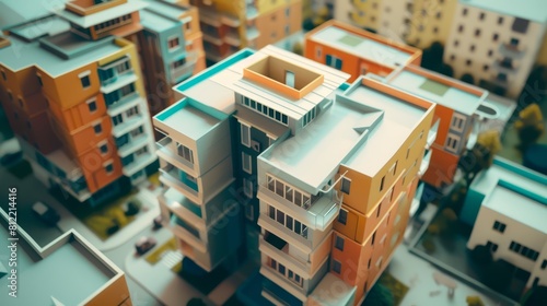 Scale model building flat design top view urban planning theme animation Split-complementary color scheme