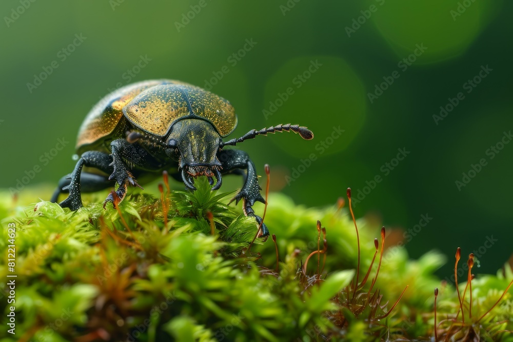 Tiny Beetle moss nature insect. Wild bug. Generate Ai Tiny Beetle moss nature insect. Wild bug. Generate Ai