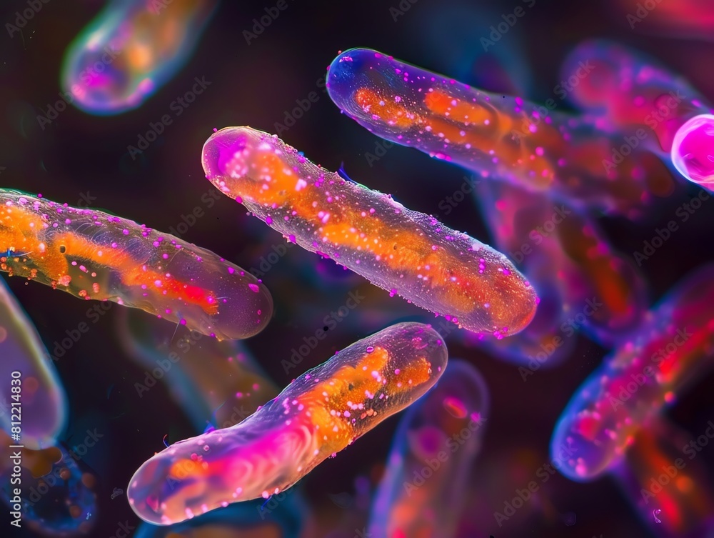 An illustration of bacteria. The bacteria are pink and rod-shaped. An illustration of bacteria. The bacteria are pink and rod-shaped.