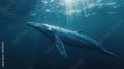 Blue whale swimming in the deep blue ocean. AIG51A.