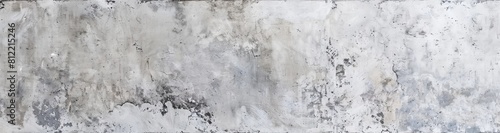 Wide panoramic image of a grunge concrete wall texture with varied patterns of weathering, stains, and peeling paint, perfect for background or graphic design elements in urban settings © Enigma