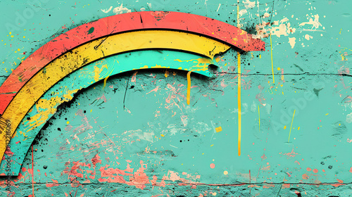 Colorful Rainbow Graffiti on Turquoise Wall