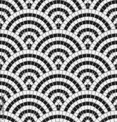 Black and white mosaic arched seamless pattern