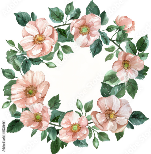 A Wreath of Pink Flowers With Green Leaves