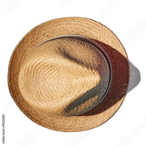 Straw hat  white background, top view