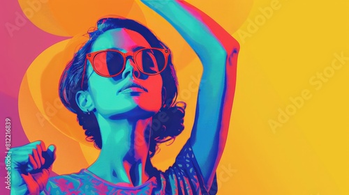 women s equality day  illustration of girl in sunglasses  pop art  copy space