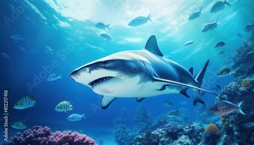 Wallpaper Mural The great White Shark in the ocean, portrait of White shark hunting prey in the underwater Torontodigital.ca