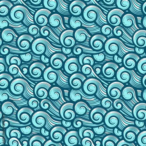 Sea blue waves seamless pattern. Vector Illustration