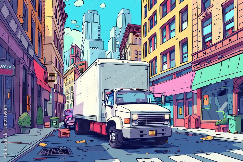 A simple outline drawing of a cartoon truck with big wheels, driven by a friendly character, hauling cargo along a country road, ideal for young children to color. A simple outline drawing of a cartoon truck with big wheels, driven by a friendly character, hauling cargo along a country road, ideal for young children to color.
