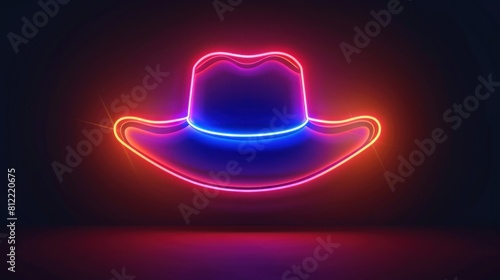 A neon hat is lit up in a dark room