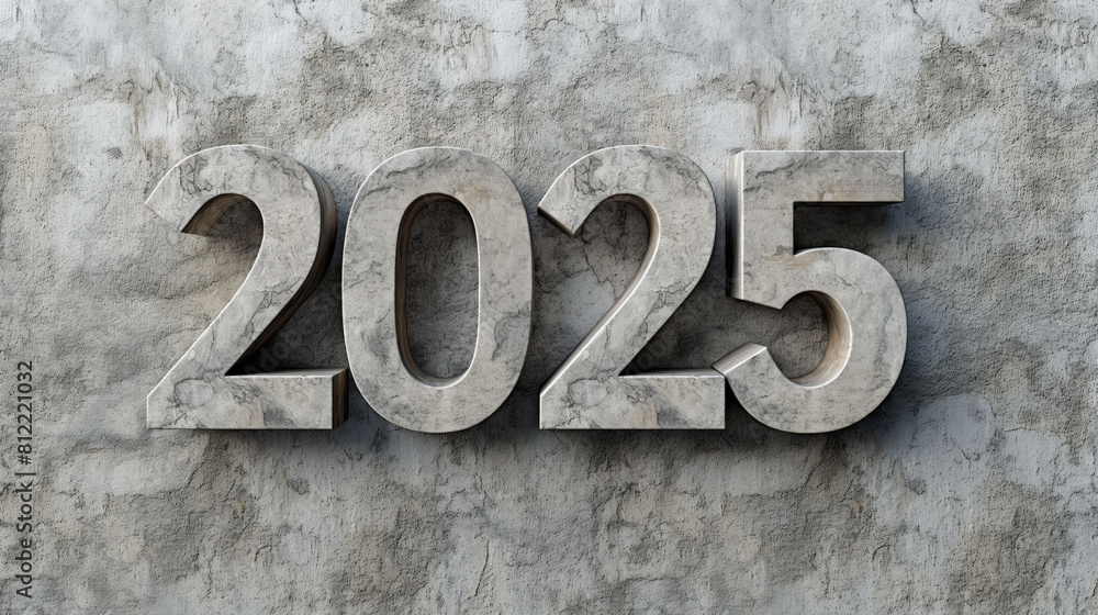 Stone textured 2025 numerals on concrete background, representing strength and stability for the new year. Stone textured 2025 numerals on concrete background, representing strength and stability for the new year.