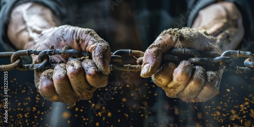 Hands Holding Dirty Chains. Generative AI