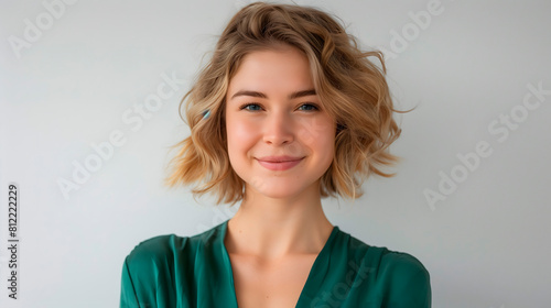 Retrato de mujer joven y rubia sonriendo photo