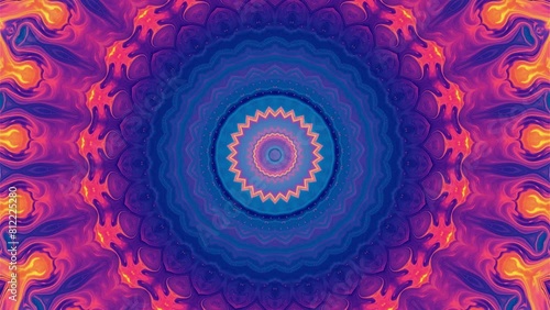 Kaleidoscope, VJ loop, abstract visuals, projection mapping, Party, stage designs, concert, Psychedelic patterns, vibrant colors, colorful mandalas, dynamic background, music clip ,creative design photo