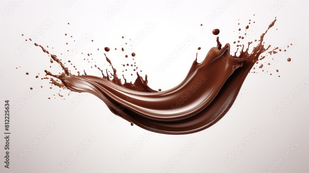 Alluring high-resolution image capturing a seamless chocolate splash against a white background, perfect for showcasing the fluidity and richness of cocoa. Ideal for culinary and design applications Alluring high-resolution image capturing a seamless chocolate splash against a white background, perfect for showcasing the fluidity and richness of cocoa. Ideal for culinary and design applications