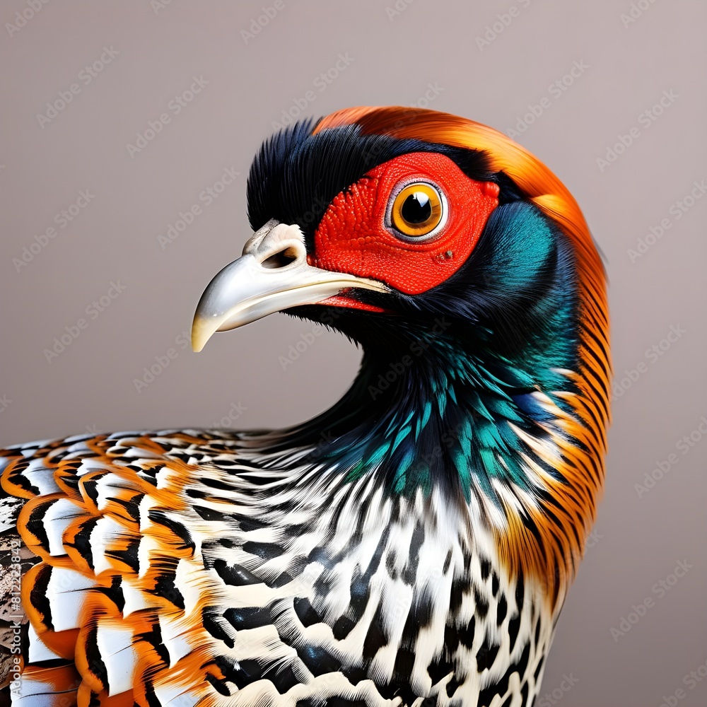 Close up of a Common pheasant with a white background
