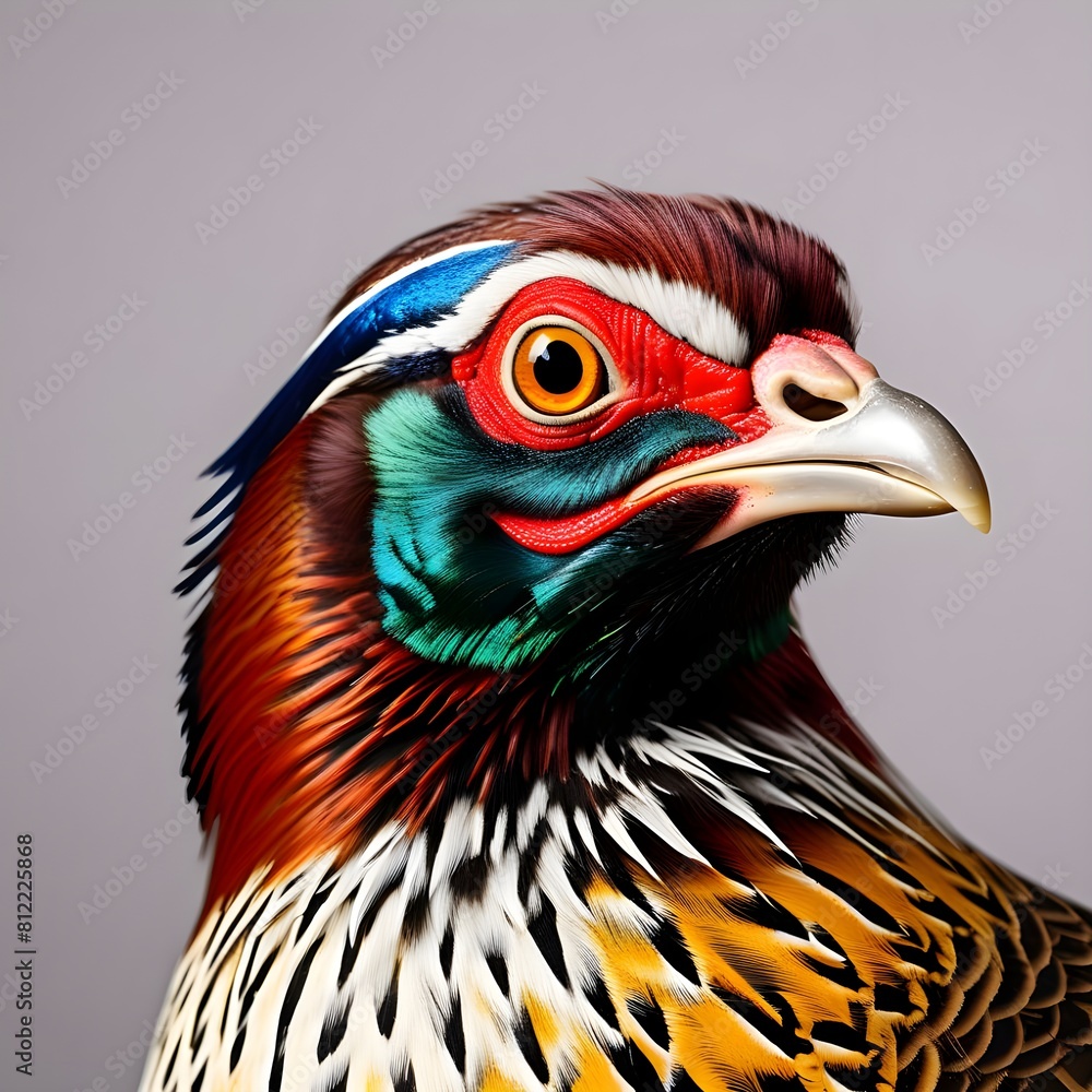 Close up of a Common pheasant with a white background

