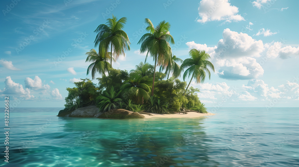 Tropical Island With Palm Trees in the Ocean