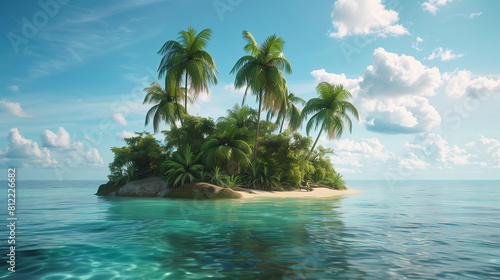 Tropical Island With Palm Trees in the Ocean