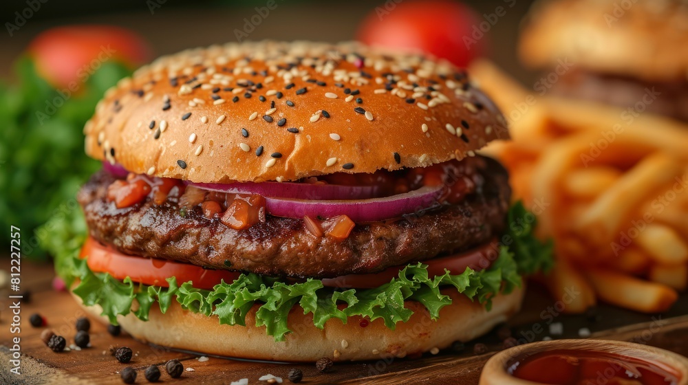 Photo of a beef burger sandwich Photo of a beef burger sandwich