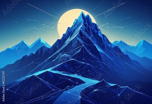 Abstract mountain with a path to the top. Way to goal in digital futuristic style on a blue technology background. Vector illustration of success achievement concept created with generative ai 