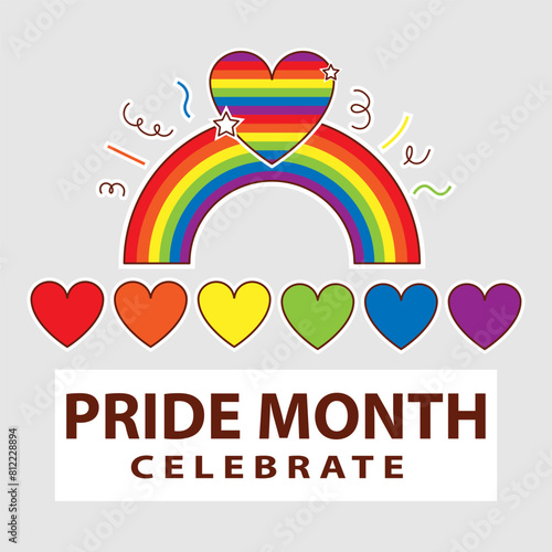 LGBT Pride Month in June. Lesbians, gays, bisexuals, transsexuals. LGBT flag. Rainbow love concept. Human rights and tolerance. Poster, card, banner, badge. Cartoon vector illustration of LGBT holiday