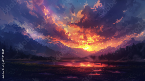 Sunset Over Lake Painting