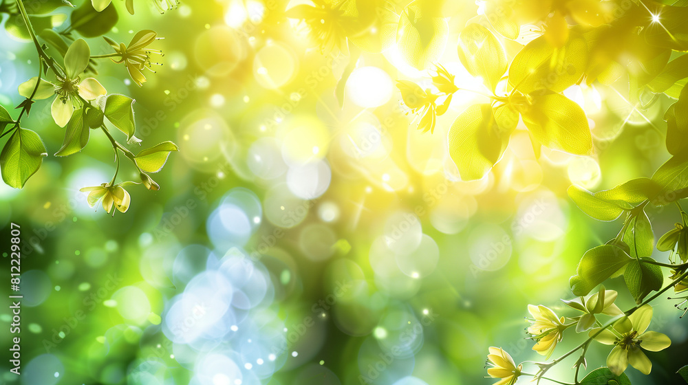 Fototapeta premium Green Leafy Branches - Sunlight Bokeh Background