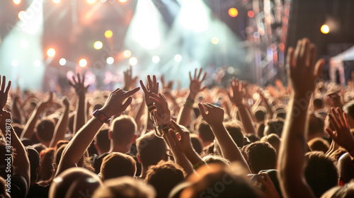 Excited Crowd Raises Hands at Summer Music Festival © mattegg