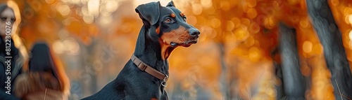 A devoted and vigilant Doberman Pinscher stands watch, proudly displaying its unwavering loyalty and protective instincts