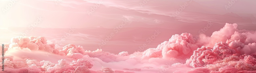 A romantic and dreamy atmosphere is created by a pastel color wash on a pink watercolor background, accompanied by soft pink clouds A romantic and dreamy atmosphere is created by a pastel color wash on a pink watercolor background, accompanied by soft pink clouds