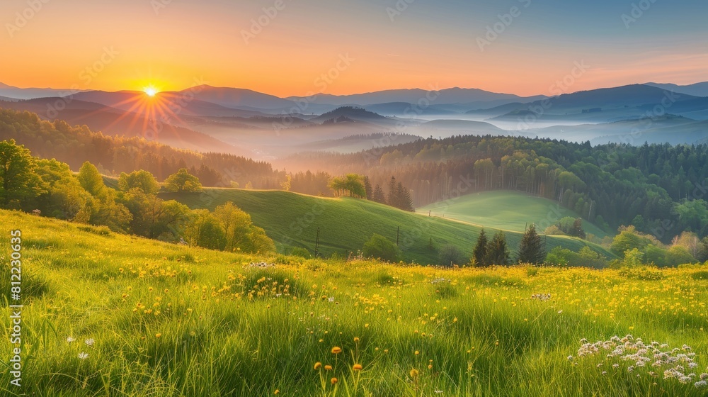 A captivating spring sunrise in the Carpathian mountains. A captivating spring sunrise in the Carpathian mountains.