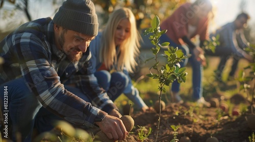 Greener Together: Diverse Group Plants Trees for a Sustainable Future photo