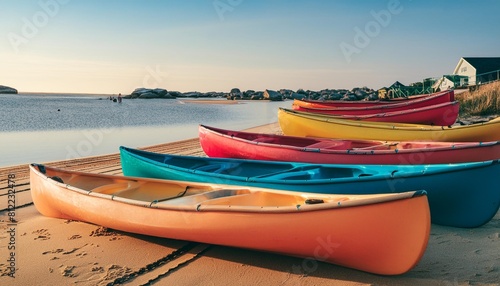 colorful kayaks on the beach in provincetown massachusetts photo