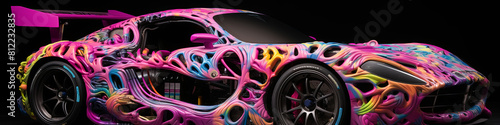 A colorful car with a lot of detail and a lot of colors