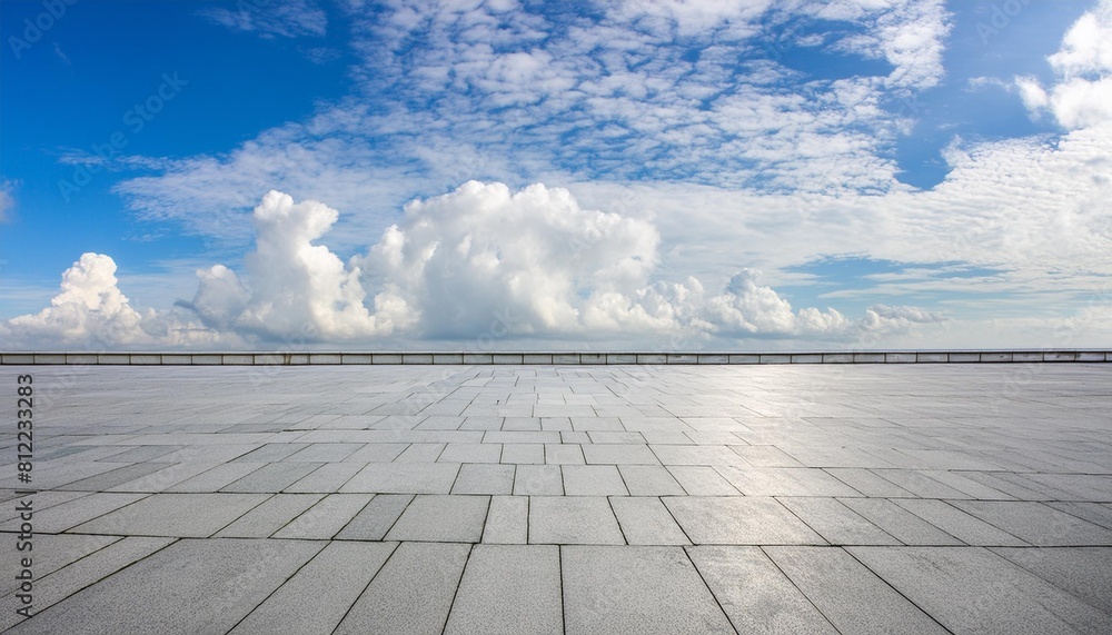 blue sky landscape background with nice clouds and empty concrete floor