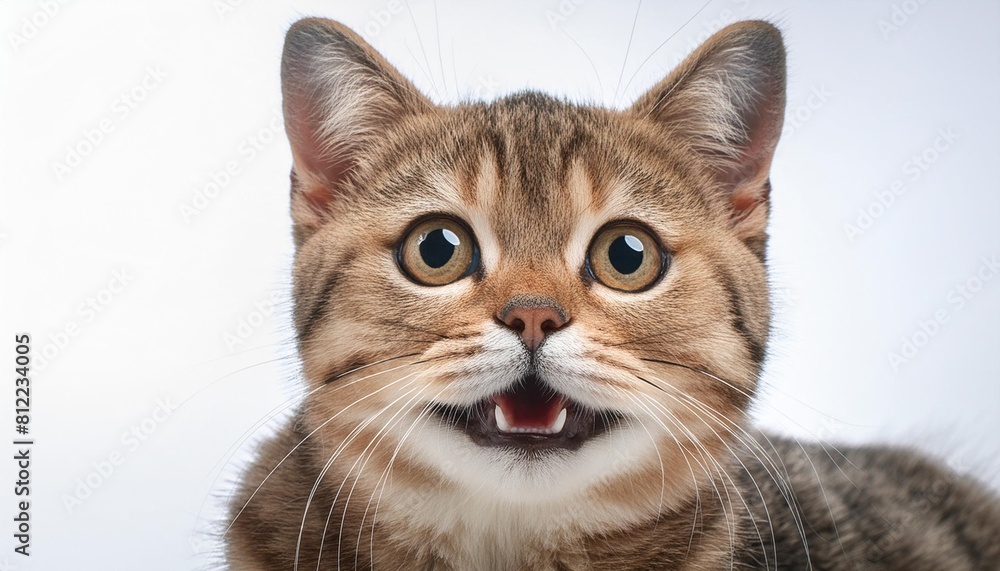 portrait of a happy smiling cat scottish straight closeup isolated on white background