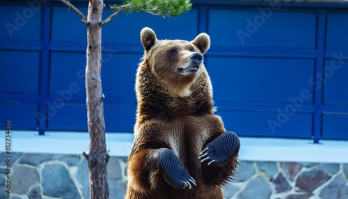 close up of eurasian brown bear standing on hind legs