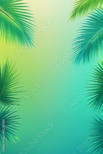 A tropical-themed vertical background with a vibrant gradient from turquoise to lime green  accented with subtle palm leaf silhouettes 