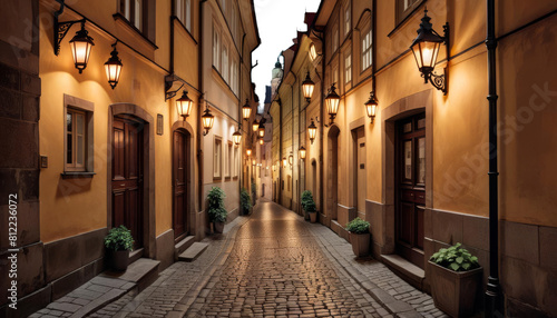 prague lanterns alley night lamp town district street window obsolete perspective outdoors stone exterior lighting dirty solitude equipment urban fear commonwealth enigmatic mysterious silence photo