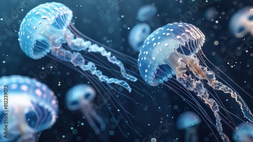 Capture the beauty of jellyfish in a 3D render illustration perfect for celebrating World Ocean Day