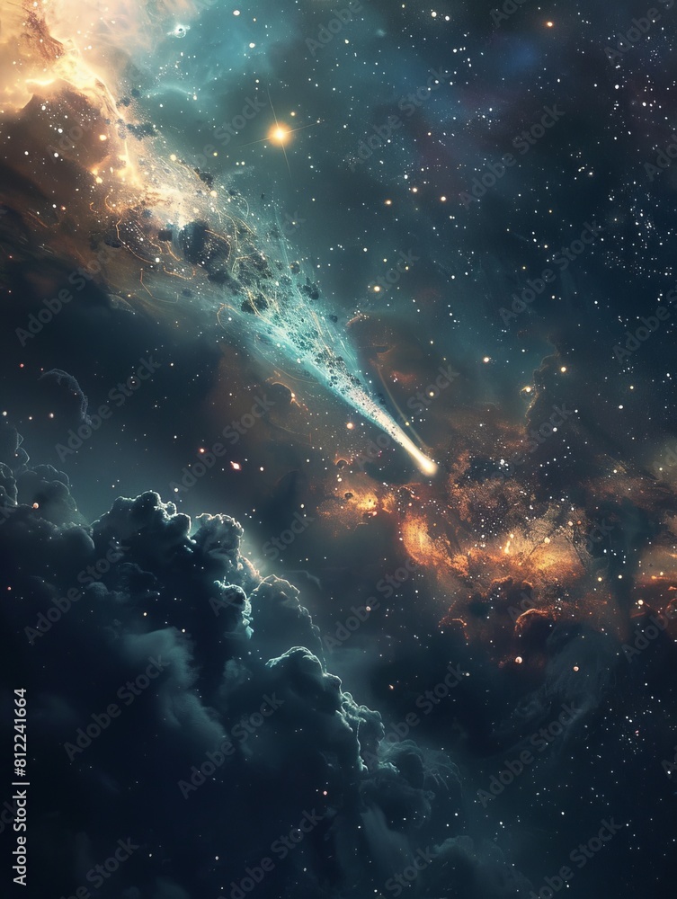 flying comet in space. flying comet in space.