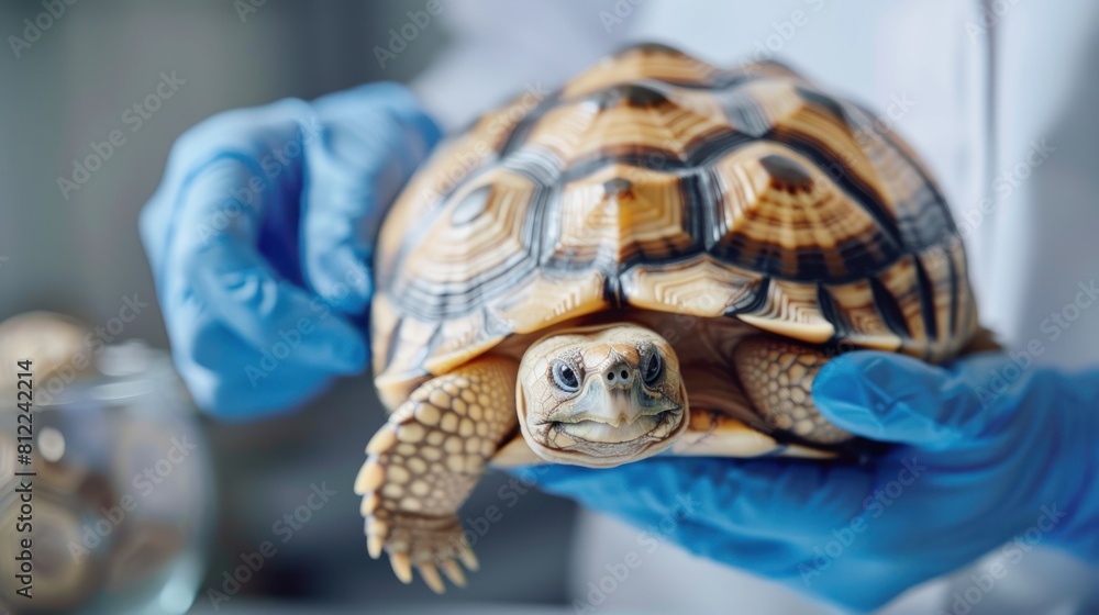Turtles are Exotic Pets. Inspection of the turtle at the veterinary ...