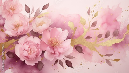 watercolor background of pale pink toned and gold splashes